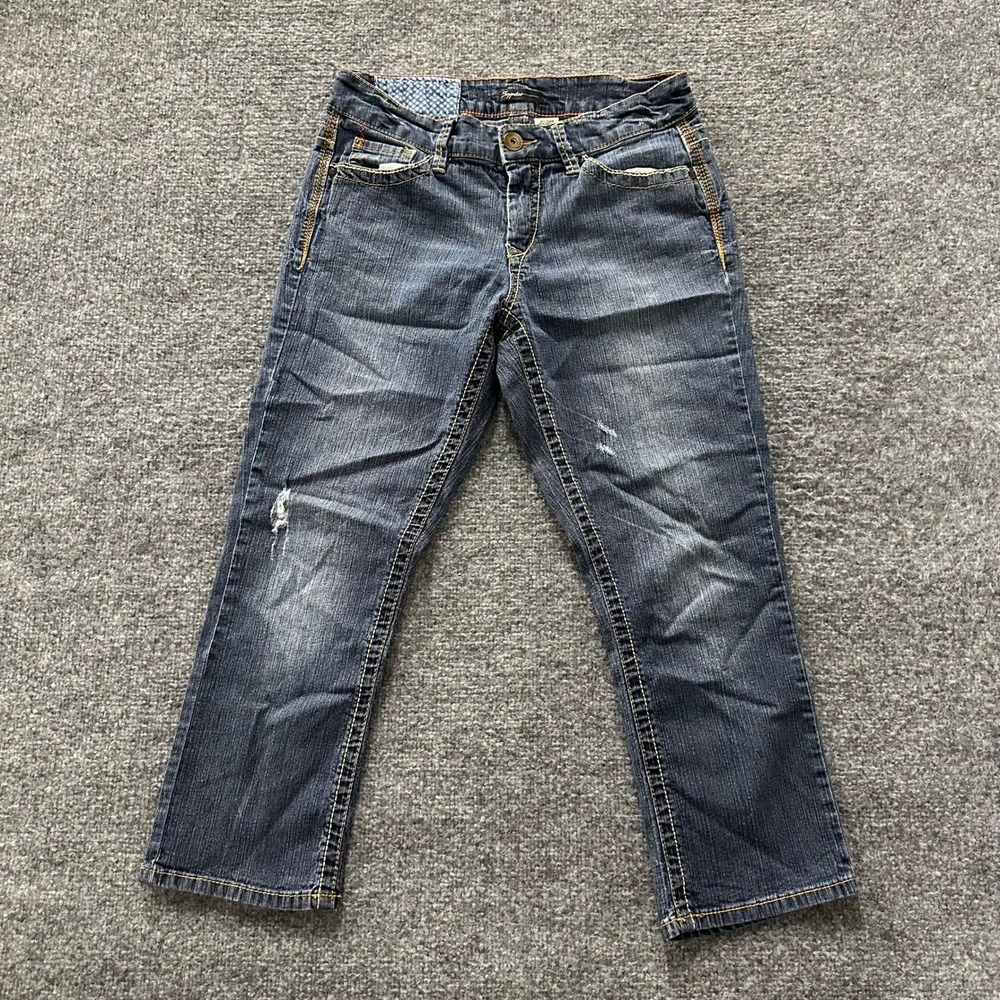 Supplies Jeans Womens Size 6 Blue Ramie Blend Cropped Straight Leg Embroidered